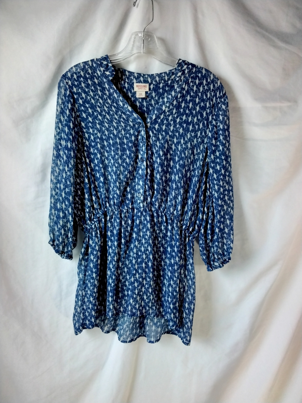 Mossimo Supply Co. Blue Printed Button-Front Tie-Waist Tunic - Picture 6 of 12